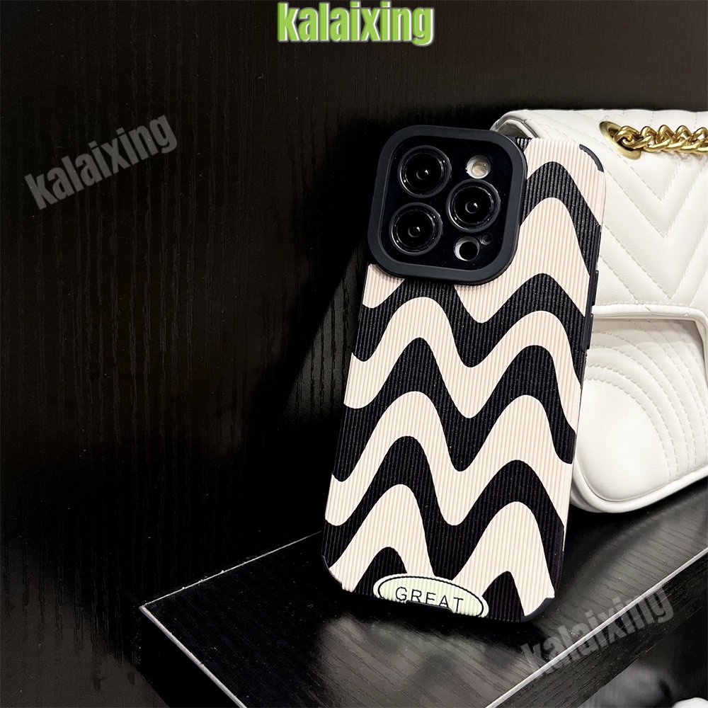 IPHONE Soft Case Kulit Garis Hitam Retro Untuk Iphone14Plus14 13 12 11 Pro Max X XR Xs Max7 8 Plus Dengan Perlindungan Lensa Back Cover