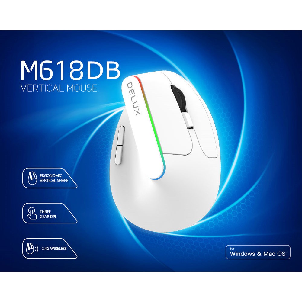 AKN88 - DELUX M618DB - Wireless Ergonomic Vertical Mouse - Dual Mode Version