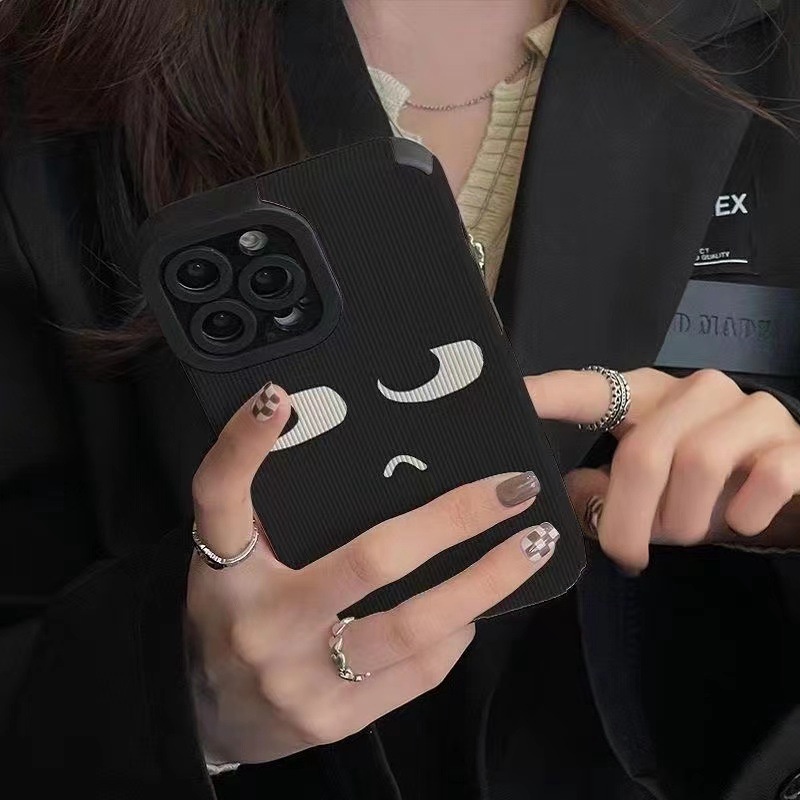 Black Funny Face Leather Soft Case HP Samsung Galaxy A21S A12 A50S A30S A20 A30 A32 A22S A52S A72 A10S A33 A53 A73 A13 A04S A23 A51 A71 A31 FTD Casing