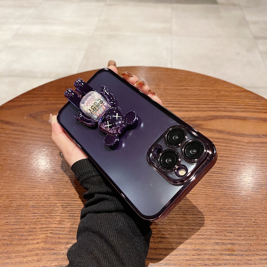 IPHONE Casing Ponsel Kickstand Beruang Gloomy Lucu 3D Untuk Iphone12 13 14 Pro Max Silikon Lembut Berlapis Elektro Shell Fundas
