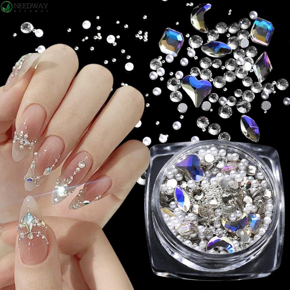 Needway Kuku Berlian Imitasi Wanita Fashion Flat Bottom Drills Bintang Manikur Aksesoris Nail Art Perhiasan Mutiara Dekorasi Kuku