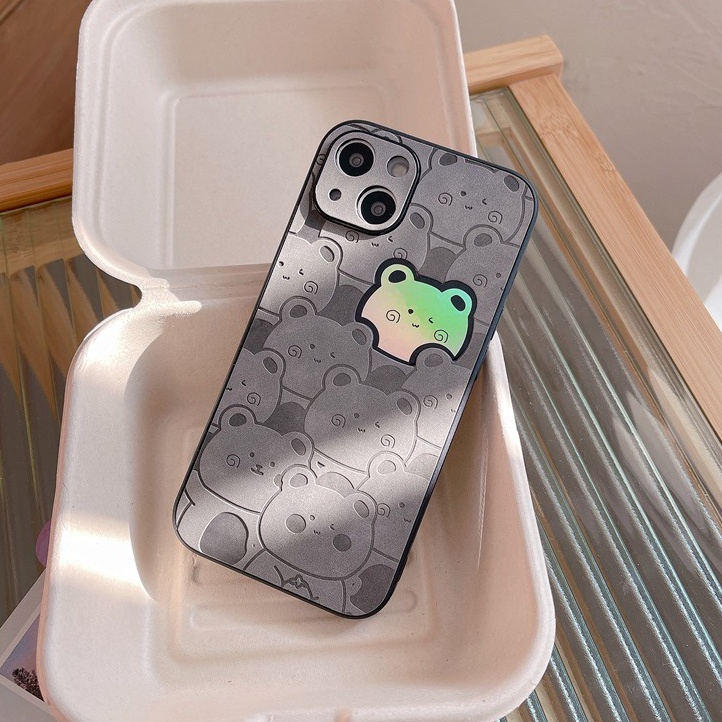 【Gradient Laser】So Cute Little Bear Case IPhone 11 12 13 14 Pro Max X XR XS MAX 14 Plus Protect Case Lovely Gray Brown Bears