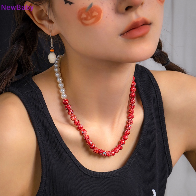 Newbaby Fashion Gothic Halloween Pola Darah Kalung Mutiara Multilayer Pearl Beads Choker Necklace Untuk Wanita Perhiasan Halloween Hadiah Kalung Pesta Perhiasan Hadiah ID