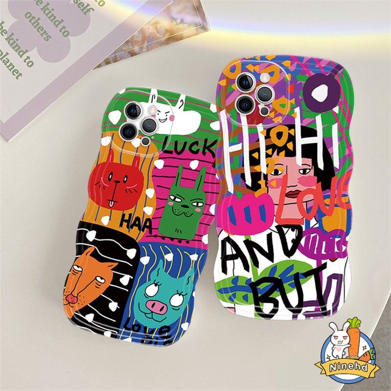 IPHONE Casing Ponsel Sambungan Kartun Graffiti Kreatif Kompatibel Untuk Iphone14 13 12 11 Pro Max X Xr Xs Max 87 6 6s Plus SE 2020komme des Garcons Wavy Edge Case Shockproof Back Cover