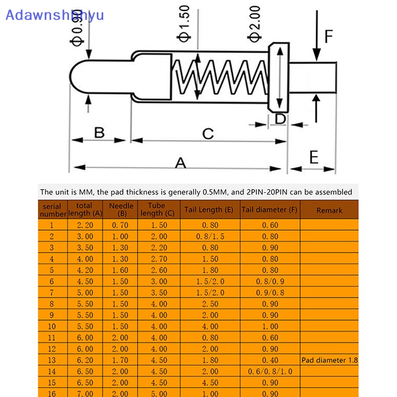 Adhyu 10Pcs Konektor Pogo Pin Pogopin Spring Loaded Contact SMD Pcb3 4 5 6 7 8 9 10 12 14 MM Test Prob ID