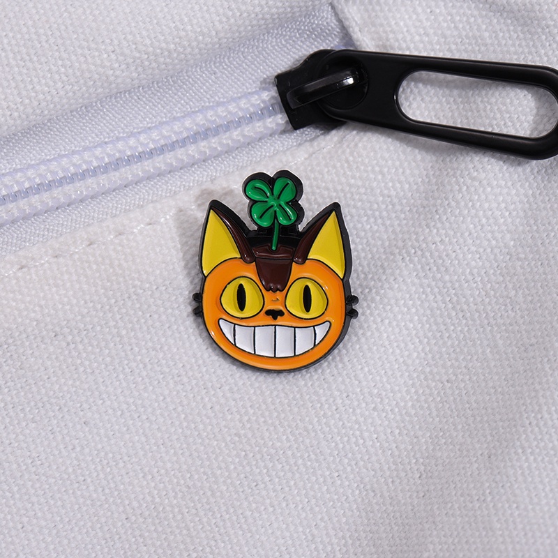 Kartun Kucing Kerah Pin Tanaman Hijau Enamel Lucu Bros Ransel Lencana Hadiah Untuk Teman