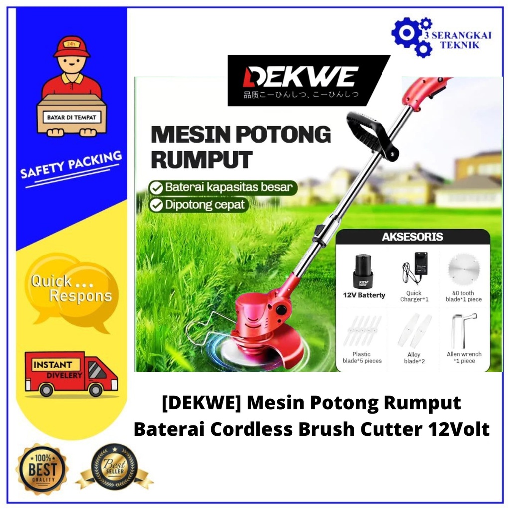 [DEKWE] Mesin Potong Rumput Baterai Cordless Brush Cutter 12Volt