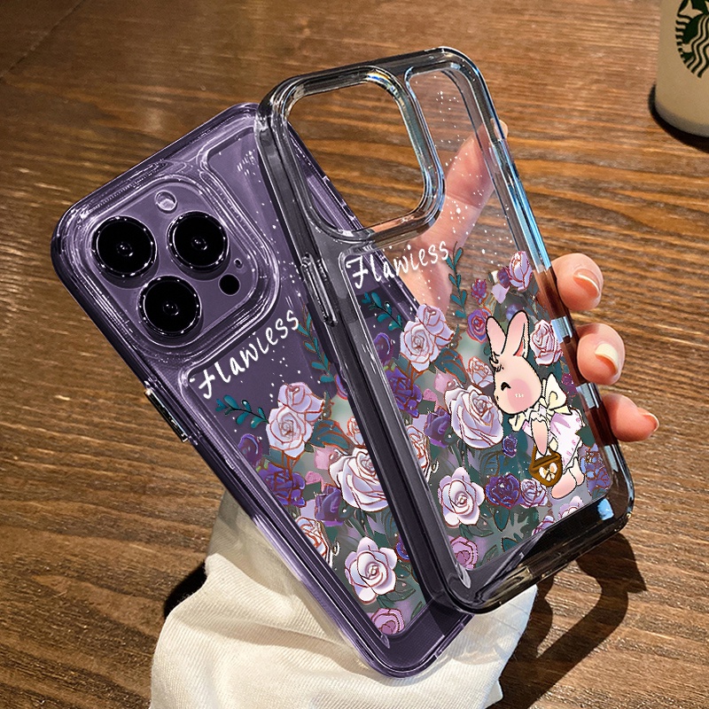 Casing Kelinci Lucu Bunga Untuk IPhone Kompatibel6 7 8 6Plus 7Plus 8Plus 11 14 Pro Max X XS XR 11 12 13 14 Pro Max SE 2020 2022 Plating Electroplated Buttons Shockproof Cover