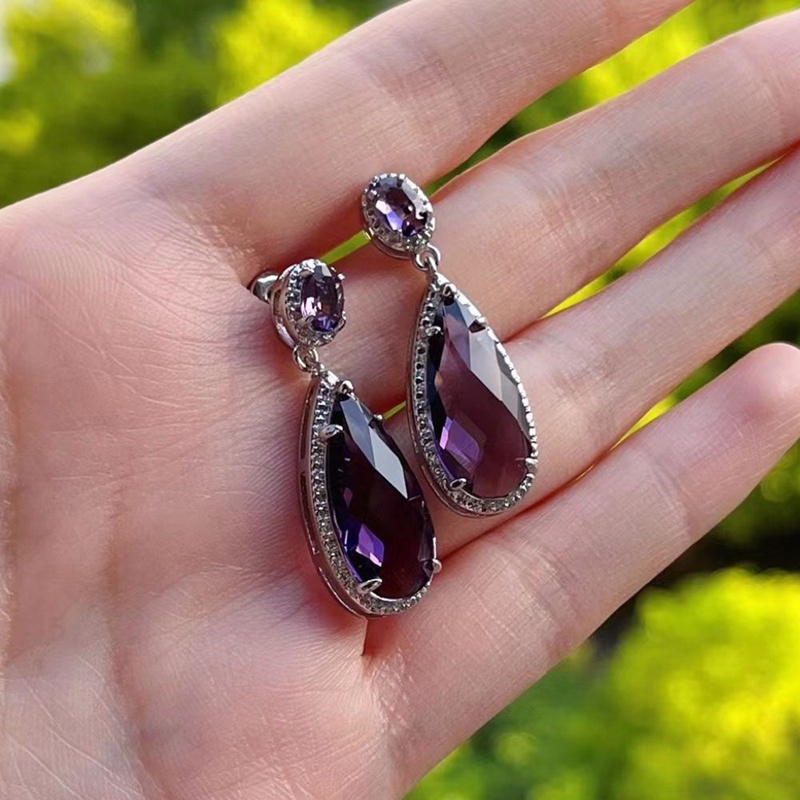 Pear Ungu Cubic Zirconia Drop Earrings Menawan Telinga Aksesoris Untuk Wanita Cantik Pesta Pernikahan Statement Perhiasan Hadiah