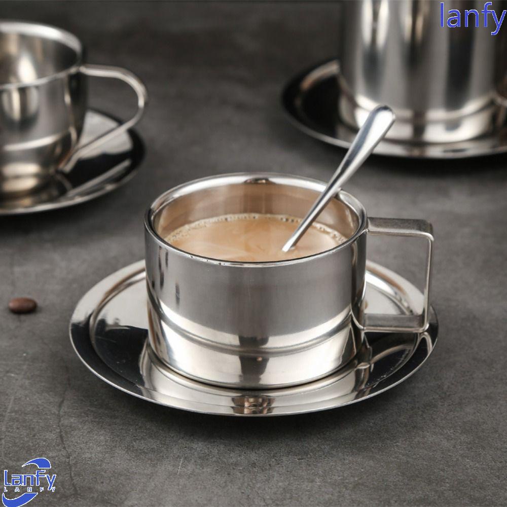 Lanfy Cangkir Kopi 6.8 Oz Susu Portable Stainless Steel Anti Panas Insulated Perlengkapan Minum