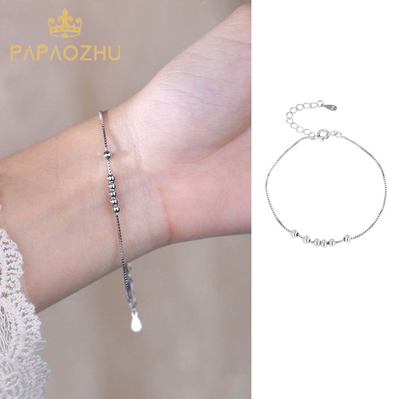Papaozhu Minimalis S925 Perak Manik-Manik Kecil Gelang Untuk Wanita Gadis Korea Fashion Sederhana Gelang Temperamen Pergelangan Tangan Perhiasan
