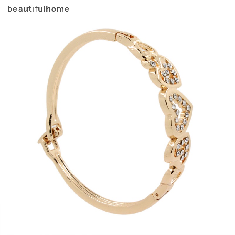 {beautifulhome} Hot Fashion Wanita Lady Berlapis Emas Kristal Manset Bangle Cinta Hati Pesona Gelang.