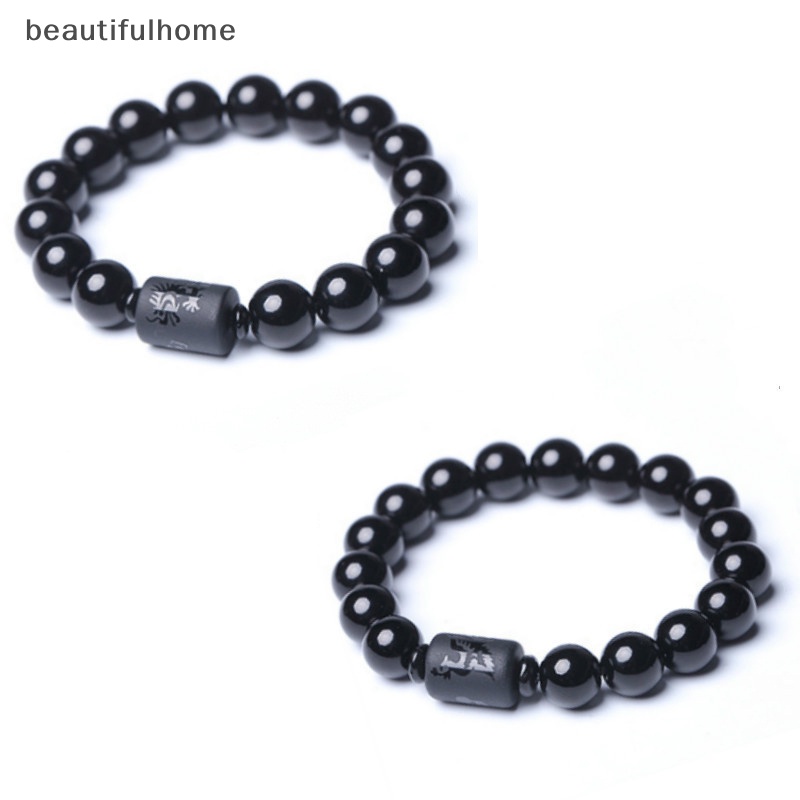 {beautifulhome} Black Obsidian Dragon Phoenix Beads Pasangan Pecinta Bangle Gelang Perhiasan Hadiah.