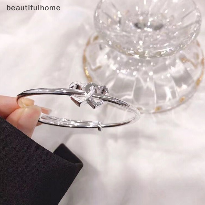 {beautifulhome} Fashion Ganda Hati Adjustable Bangle Fashion Warna Perak Kepribadian Sederhana Gelang Untuk Wanita Perempuan Persahabatan Perhiasan Hadiah.