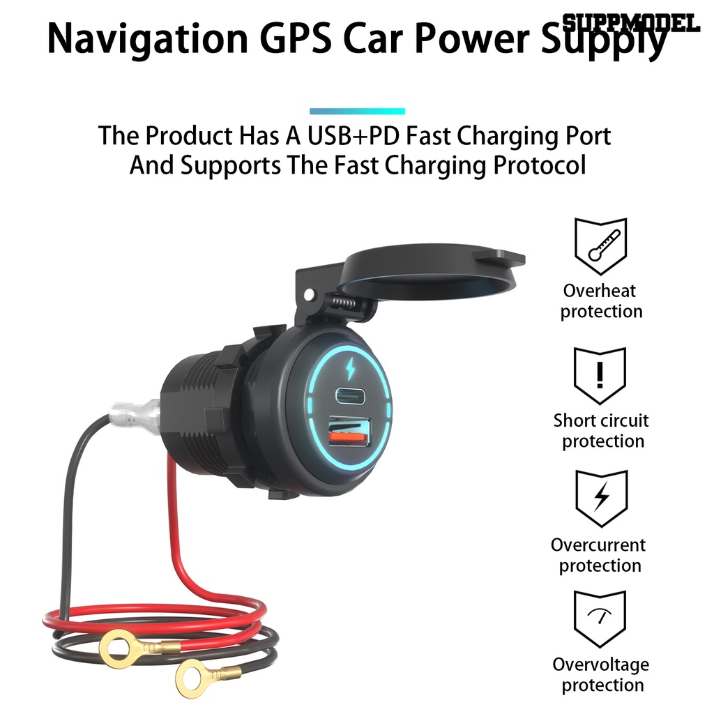 [SM]Type C/usb Charger Mobil Dengan Switch Socket Dual Port Waterproof Power Outlet Adapter Untuk 12V-24V Kendaraan Perahu RVs - Fast Charging for Phones Tablet GPS