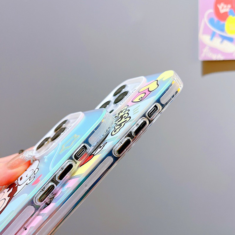 【Laser colorful】 So Cute IMD high quality Crayon Shin-chan Hard Case for IPhone 11 12 13 14 Pro Max Women Girl Lovely Cartoon