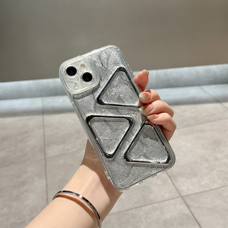 Silver Grey Pigment Triangle Soft TPU Case HP iP iPhone 14 13 12 11 Pro X XS XR Max 7 8 + Plus SE 2020 2022 Drop Glue FTD Casing Apple