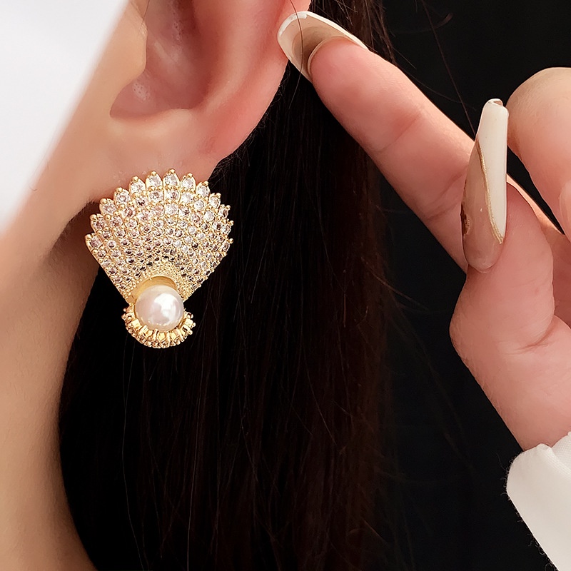 Korea Jarum Perak Berlian Imitasi Shell Mutiara Imitasi Anting Logam Fashion Anting Serbaguna Untuk Wanita