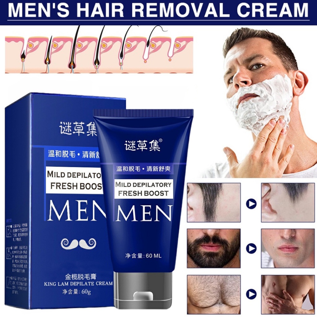 Micaoji Cream Penghilang Rambut Pria Permanen Krim Perontok Bulu Jenggot Hair Removal Cream Mild Non-irritating Natural Men's Hair Removal 60g 100% Original