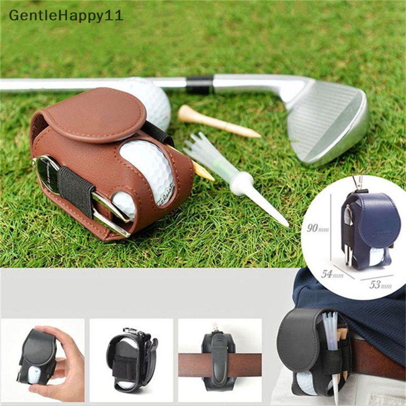 Gentlehappy PU Leather Golf Ball Mini Kantong Penyimpanan Portable Golf Waist Bag Aksesori Olahraga id