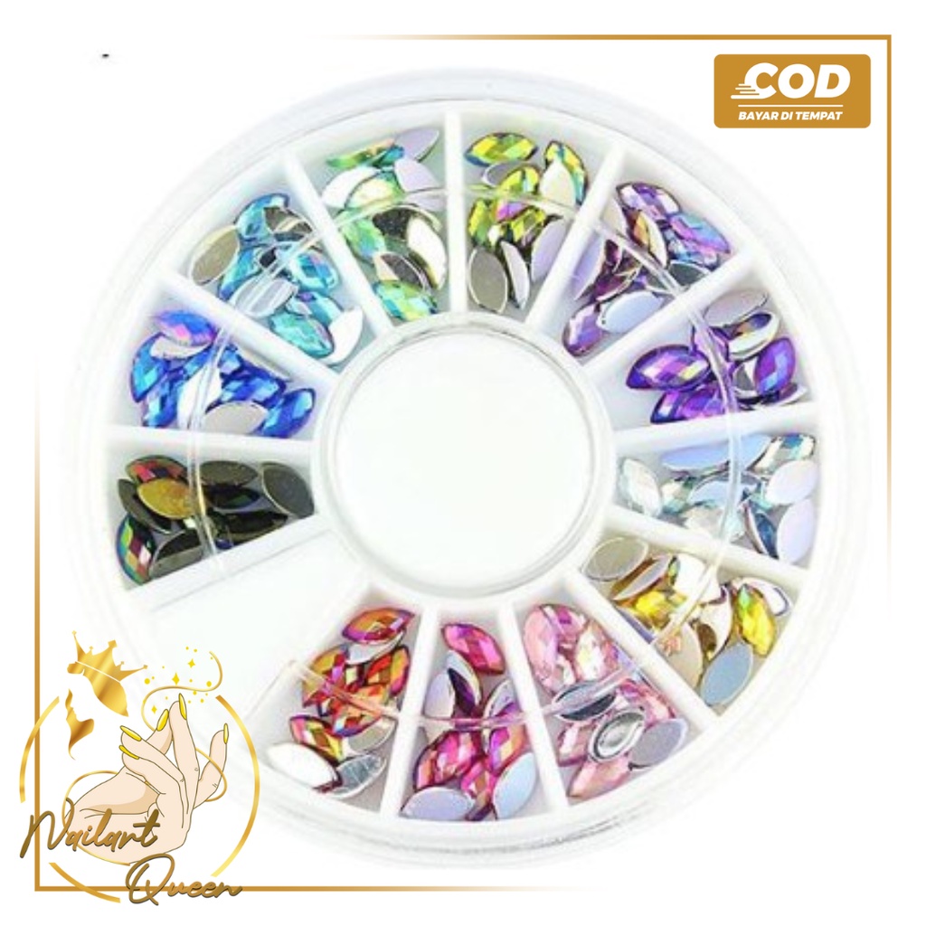 12 Warna Campuran 3D Nail Art Tip Charm Mata Kuda Warna warni Manik