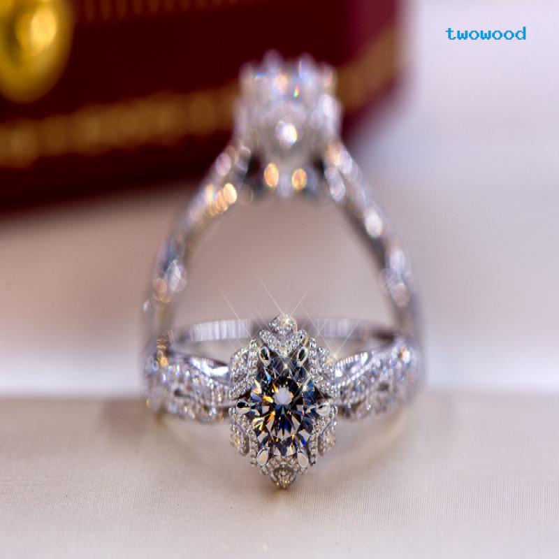 Twowood Zhenrong Berongga Bunga Dan Bintang Simulasi 1karat Zirkon Cincin Eropa Dan Amerika Bertatahkan Moissanite Zirkon Engagement Ring