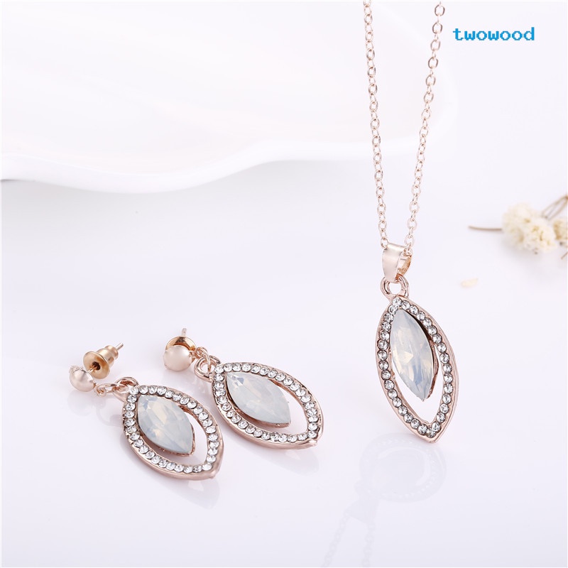 Twowood Fashionable set Kalung Kristal Berlebihan Kalung Pengantin Tetesan Air Dua Potong batch