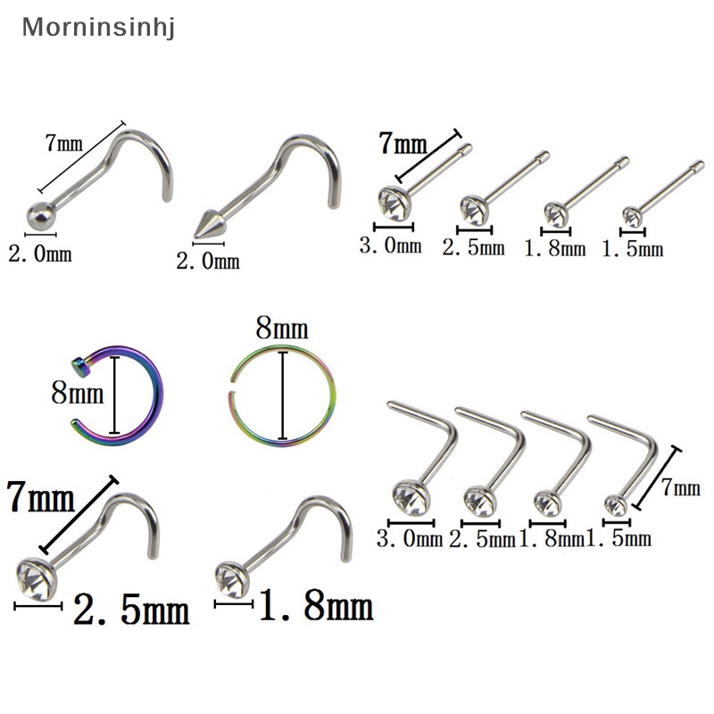 Mornin 22PCS /Set Stainless Steel Segmen Berengsel Hidung Hoop Ring Tulang Studs Body id