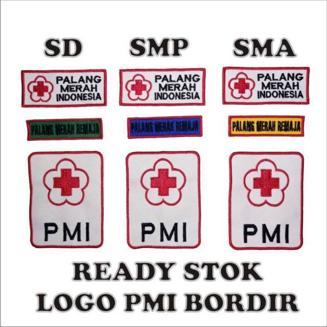 Bordir 1 Set Atribut Badge Logo PMI PMR Bordir Bed Bet Patch Mula Madya Wira Korps Sukarela Anak Sek