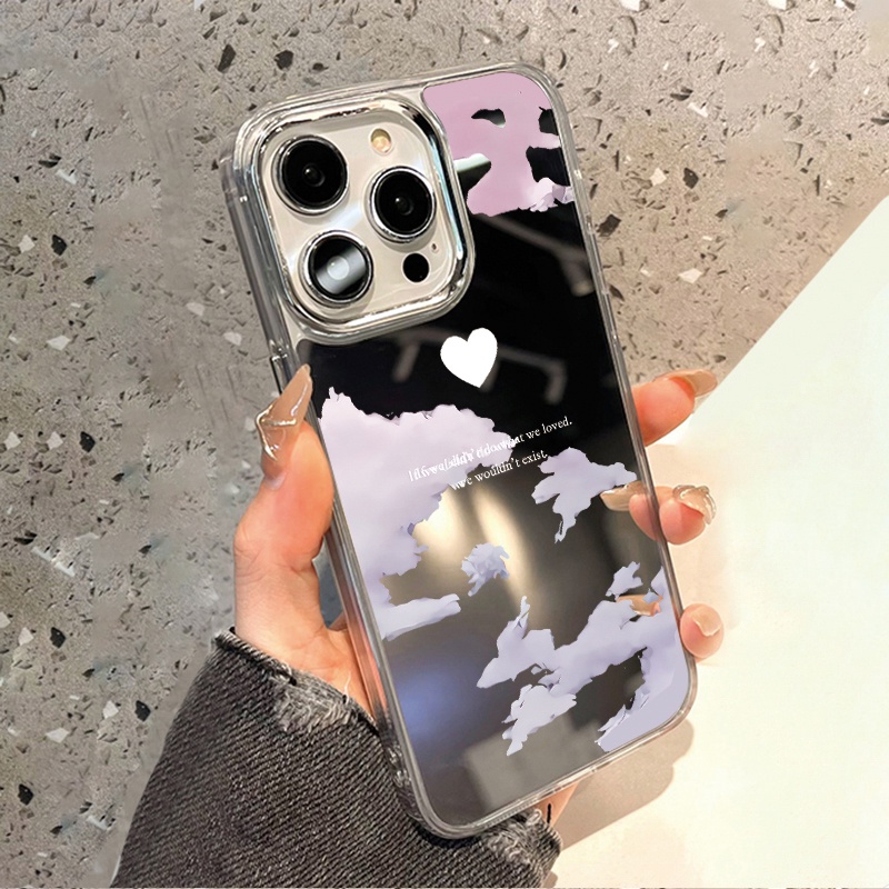 IPHONE Casing Ponsel Cermin Awan Kompatibel Untuk Iphone11 12 13 14 12Pro 13Pro 14Pro Pro Max XR X XS Max Electroplating Tombol Perlindungan Mirror Cover