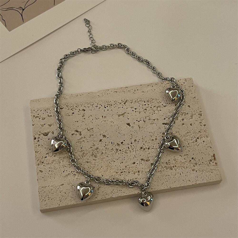 Y2k Vintage Jantung Liontin Kalung Gadis Pedas Tulang Selangka Rantai Chocker Perhiasan Aksesoris