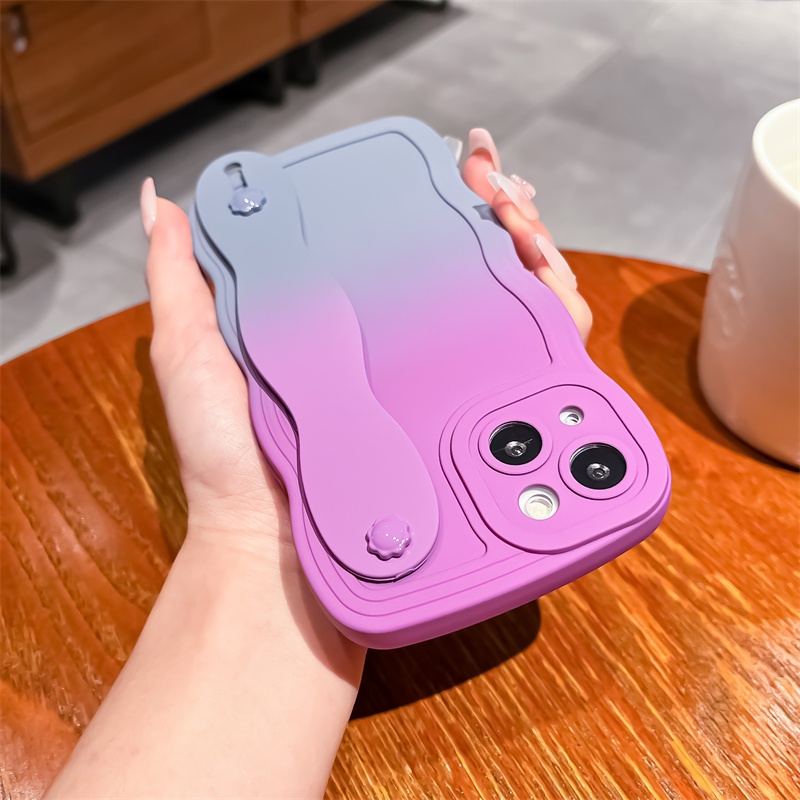 IPHONE Gradient Wristband Silicone Cover Untuk Iphone14 13 12 11 Pro X XS Max XR 7 8 14 Plus Frosted Casing Pelindung Kontras Berdiri Soft Case