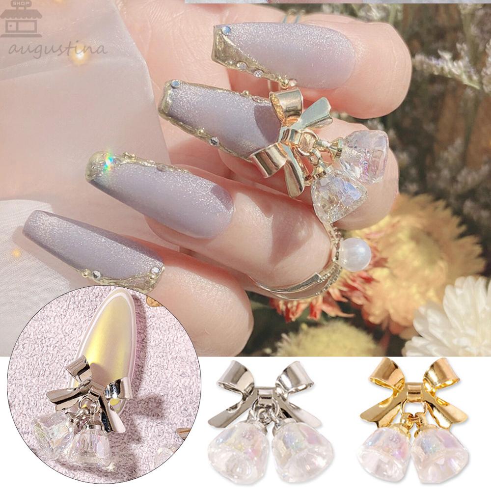 AUGUSTINA Agustina Tahun Baru Nail Art Charms Halus Kristal Bell Liontin Manicure Drills Shiny Nail Chains Jewelry