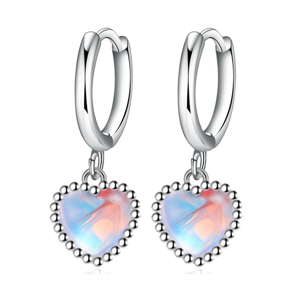 Lily 2Pcs Anting Moonstone, Hoop Anting Liontin Berbentuk Hati, Fashion Liontin Berbentuk Hati925 Sterling Silver Heart Ear Buckle Untuk Wanita
