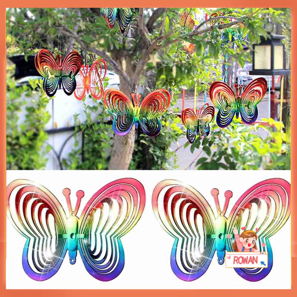 R-FLOWER 2pcs Butterfly Wind Spinner Dekorasi Halaman 3D Hollow Out Wind Chime