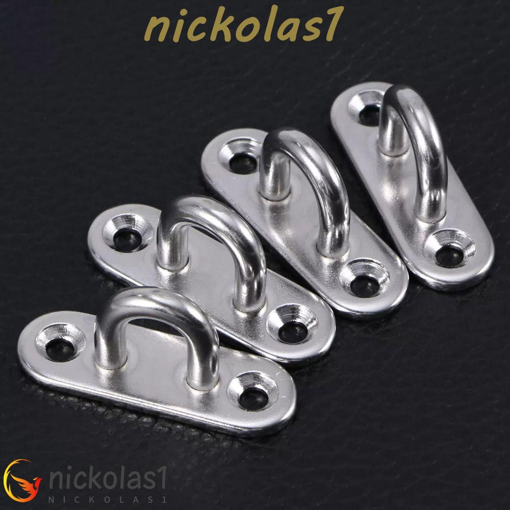 NICKOLAS1 6mm Plat Mata Stainless Steel Load-Bearing Hook Mata Plat Memperbaiki Gesper Kait Loop Oval Pintu Gesper Staple Ring Mount Hook Sekrup Desain Berbentuk U