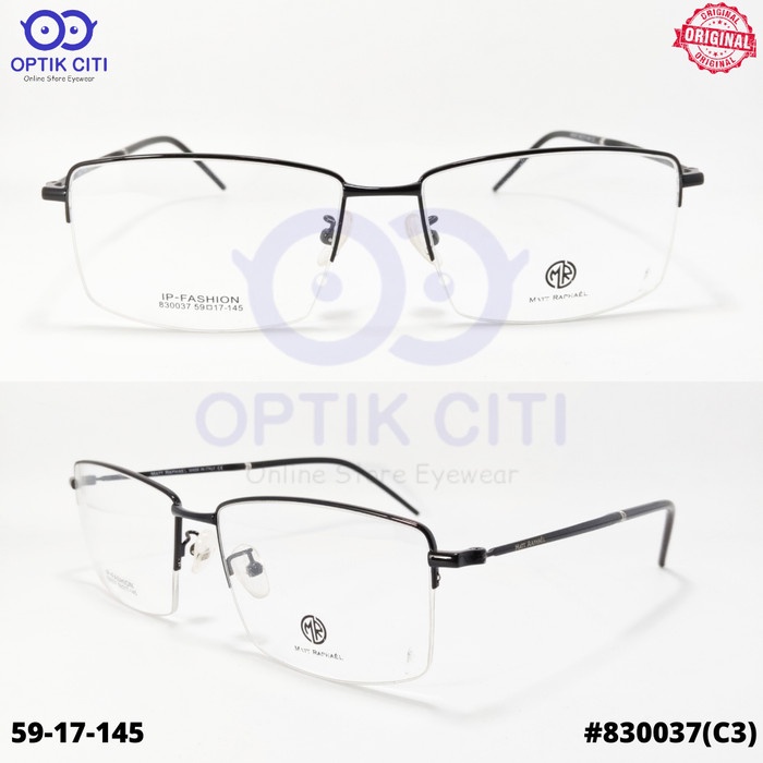 Frame Kacamata Pria Size Lebar Half Frame Matt Raphael MR 830037 Titanium Original Size Besar