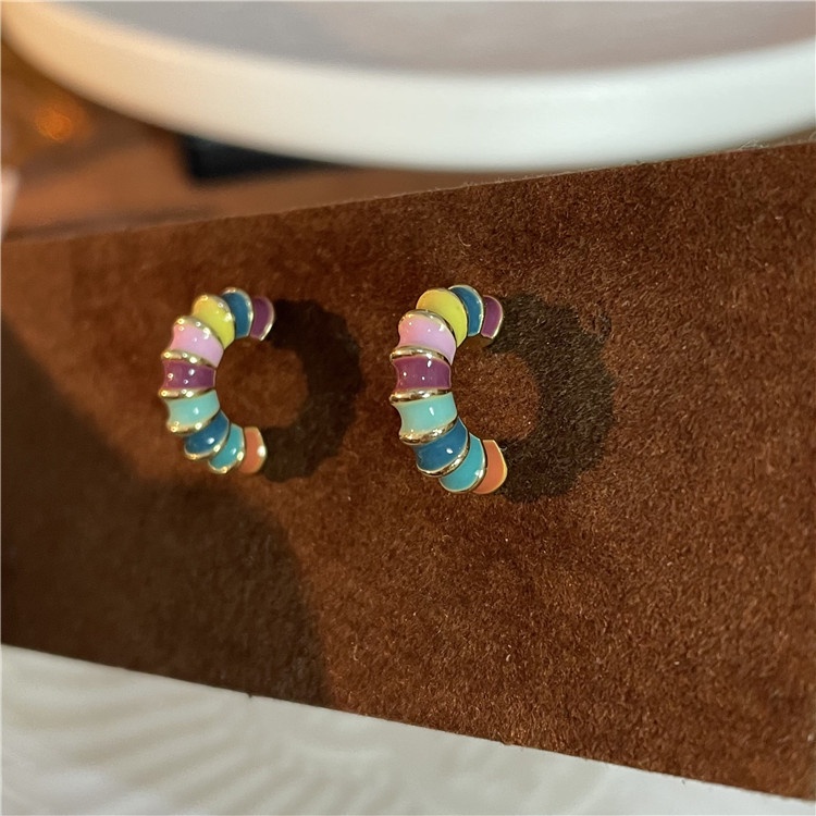 Aksesoris Anting Hoop Warna-Warni Retro Modis