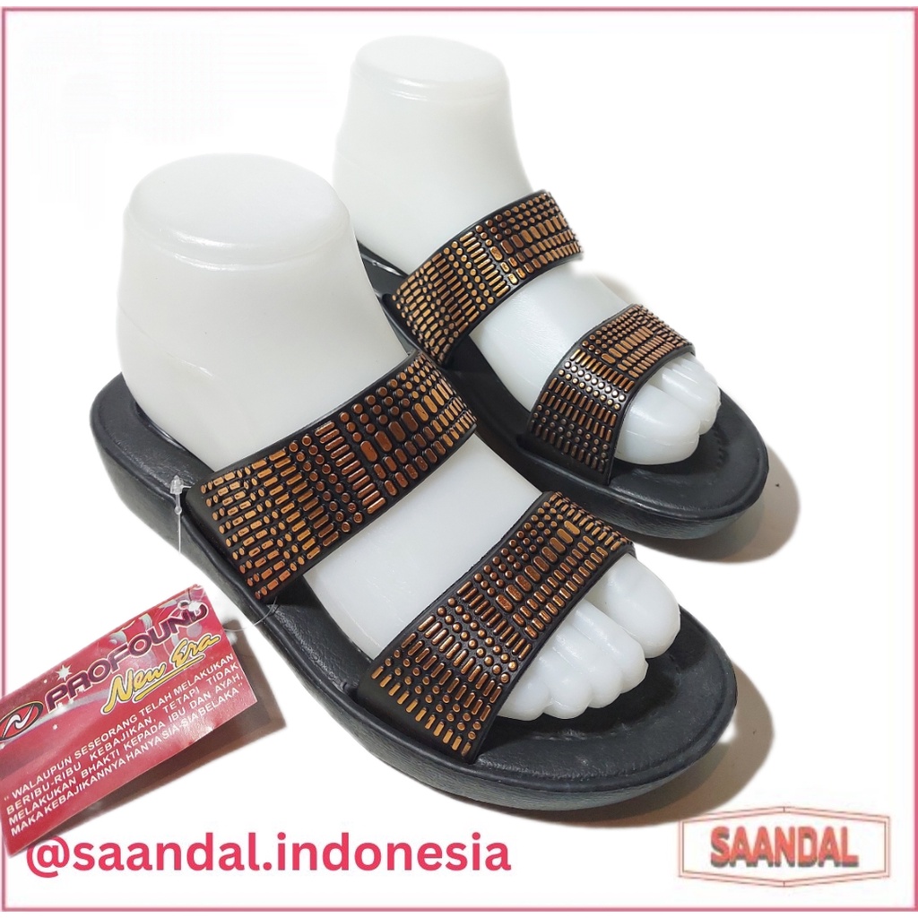 Sandal Selop Wanita Perempuan 2 Tali 2 Ban Tali Emas New Era 1513