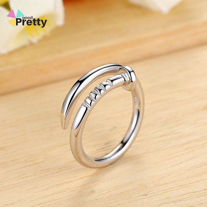 Cincin Wanita Emas Open Screw Nail Ring Gold Silver Adjustable Couple Cincin Fashion Jewelry Ring