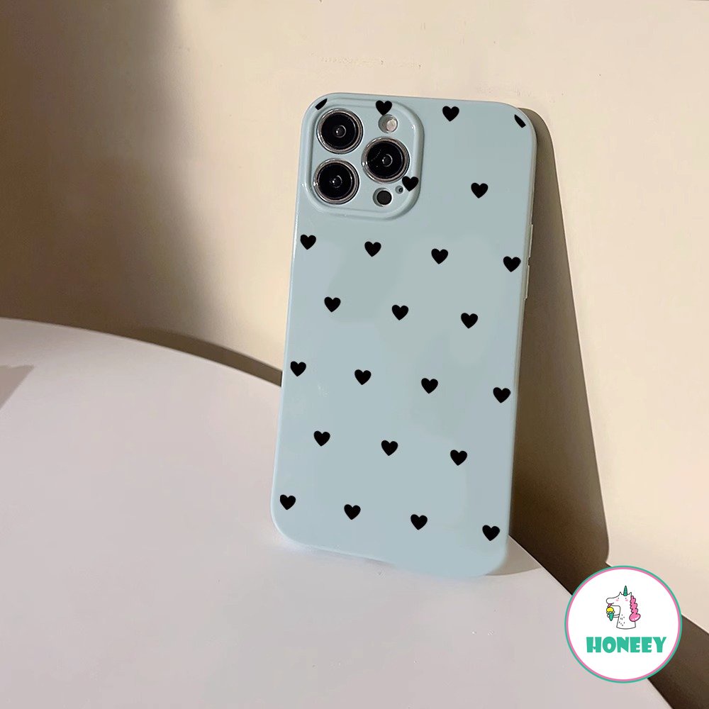 Casing Belakang Ponsel Cinta Hati Biru Susu Hitam Sederhana Kompatibel Untuk iPhone 14 Pro Max13 12 11 Pro Max Silikon Lembut Shockproof Handphone Cover