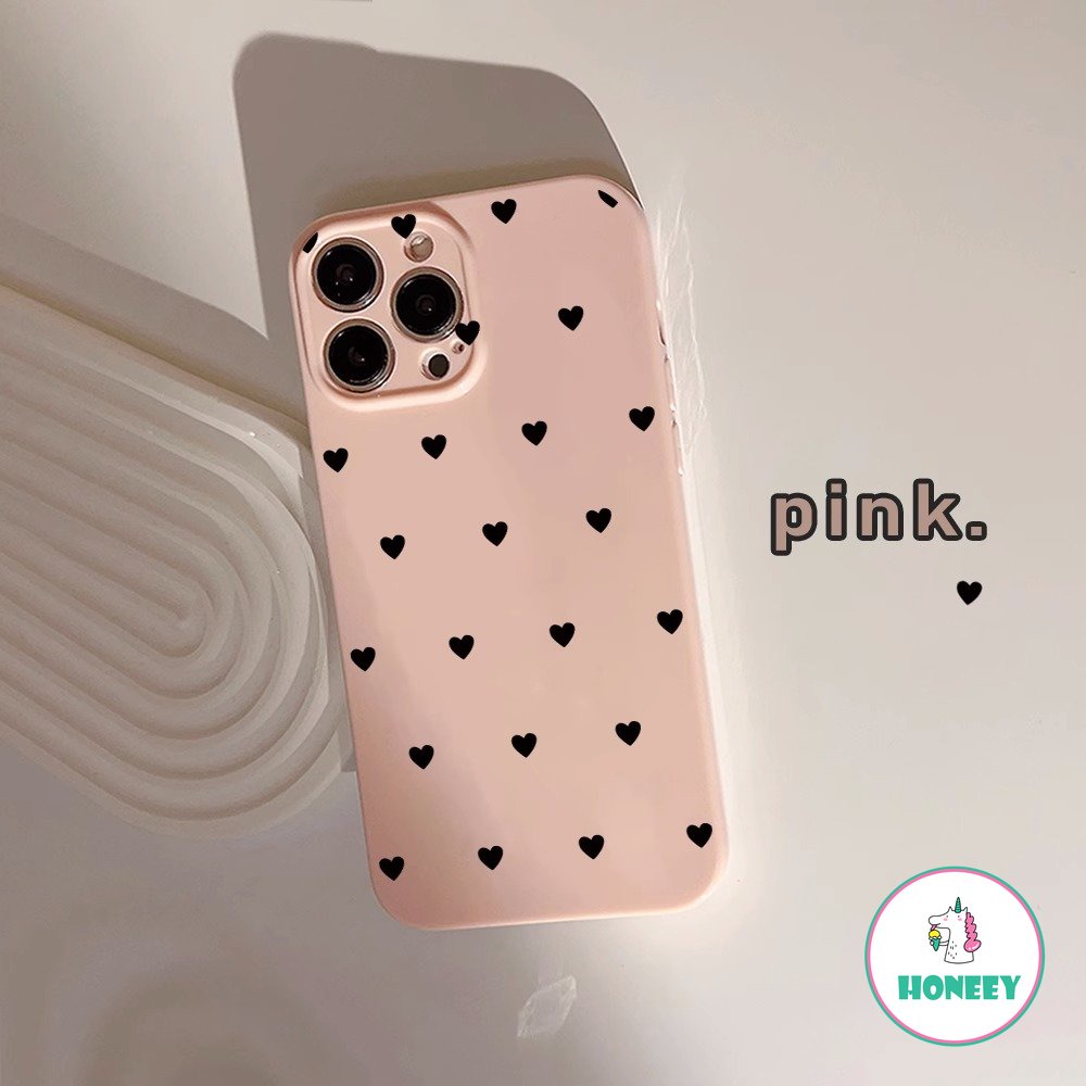 Indah Hitam Pink Cinta Hati Ponsel Case Kompatibel Untuk iPhone 14 Pro Max13 12 Pro Case iPhone 11 Pro Max Silikon Glossy Lembut Shockproof Back Cover