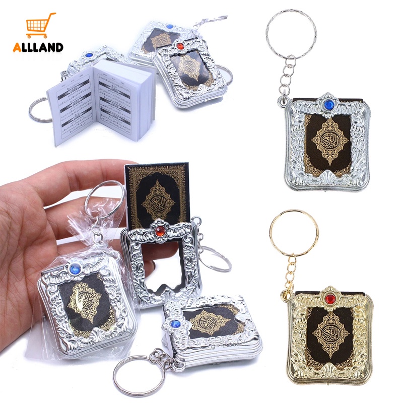 Gantungan Kunci Buku Alquran Bahtera Mini Kreatif/ Kertas Asli Arab The Quran Key Chain/Muslim PVC Religi Alloy Book Case Key Ring Aksesoris