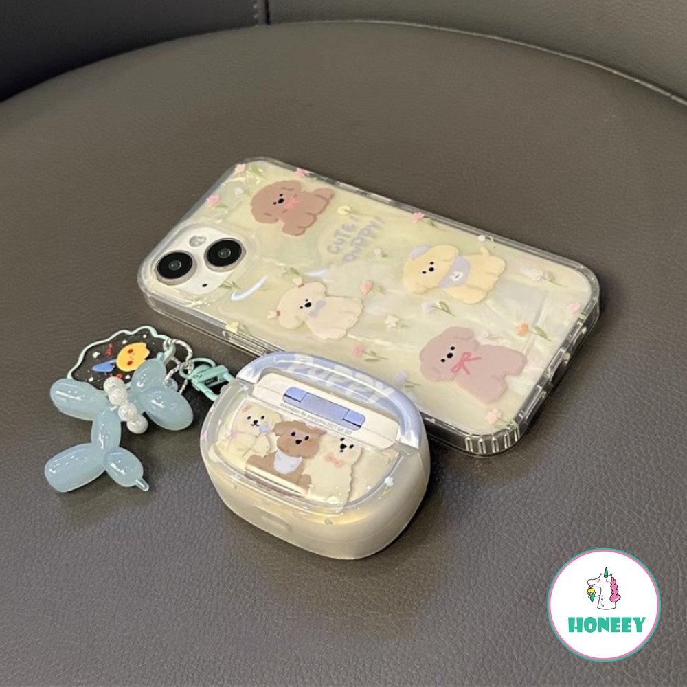 Korea Bunga Lucu Puppy Headset Case Untuk Airpods Pro 2case Dengan Balon Anjing Liontin Nirkabel Earphone Cover Untuk Airpods 1 2 3