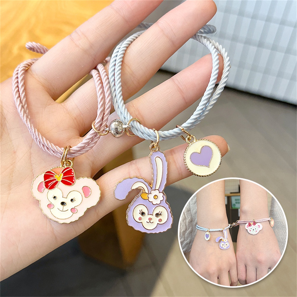 1pasang Gelang Pasangan Paduan Gambar Kartun Klasik/Creative Magnetic Attracts Chains Bracelet Set Lovers Bangle Hadiah