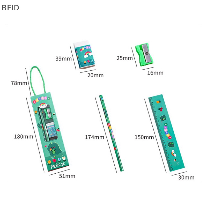 [BFID] 5pcs Kreatif Portabel Set Alat Tulis Kartun Pensil Penggaris Pengasah Penghapus Set Hadiah Untuk Anak Sekolah Kantor Wrig Prize Stationery Set [ID]