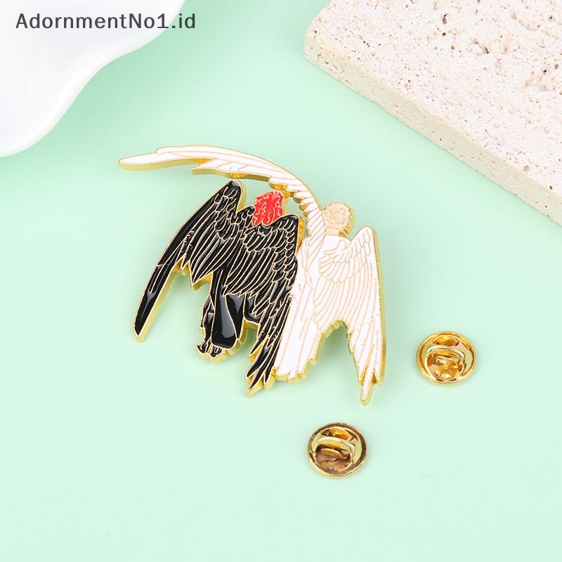 [AdornmentNo1] Bagus Omens suami tidak mudah pecah Angel &amp; setan Hard Metal Pin Angel Demon Badge wijiphale And Crowley Jewelry