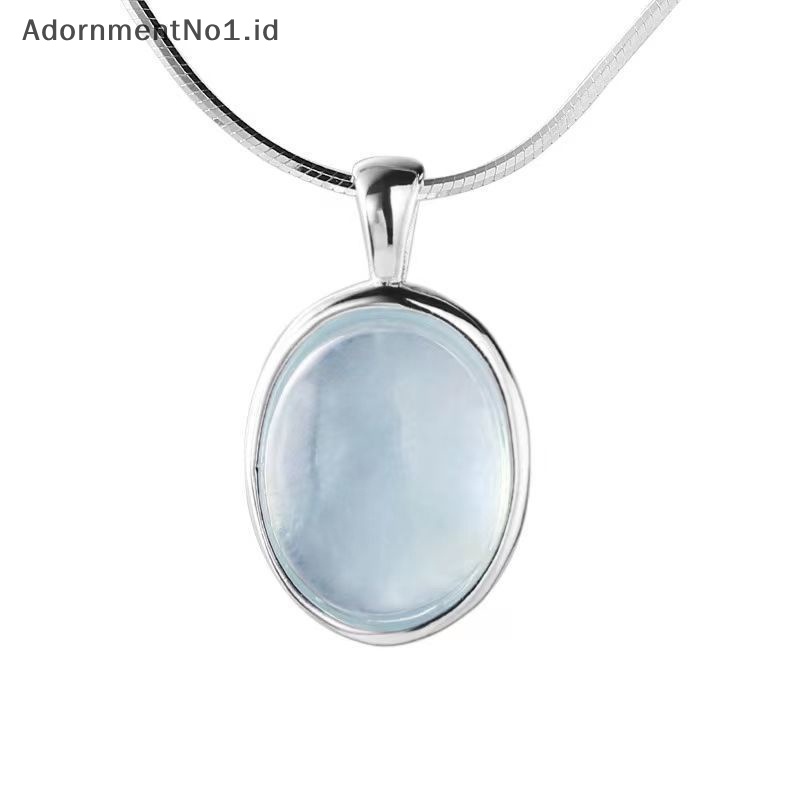 [AdornmentNo1] Fashion warna Silver Blue Moonstone Aquamarine kalung desain unik Oval kristal rantai klavikula untuk teman wanita perhiasan hadiah