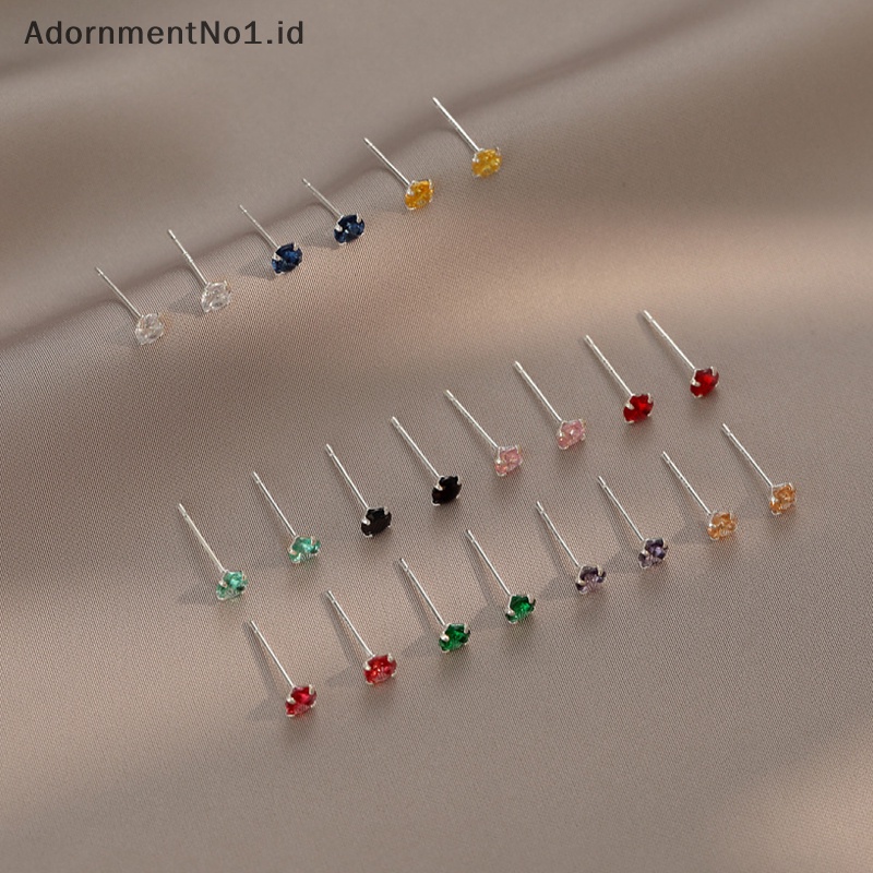 [AdornmentNo1] Real 925 perak Sterling bulat zirkon anting Stud untuk wanita klasik perhiasan halus aksesoris telinga minimalis