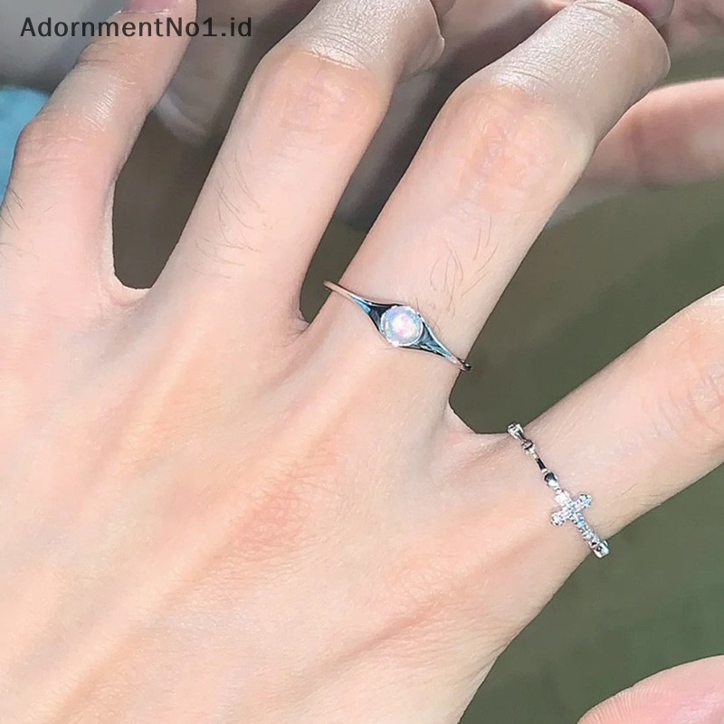 [AdornmentNo1] Salib Opal cincin batu alam cincin untuk wanita pria cincin pasangan batu bulan geometris cincin Unisex perhiasan